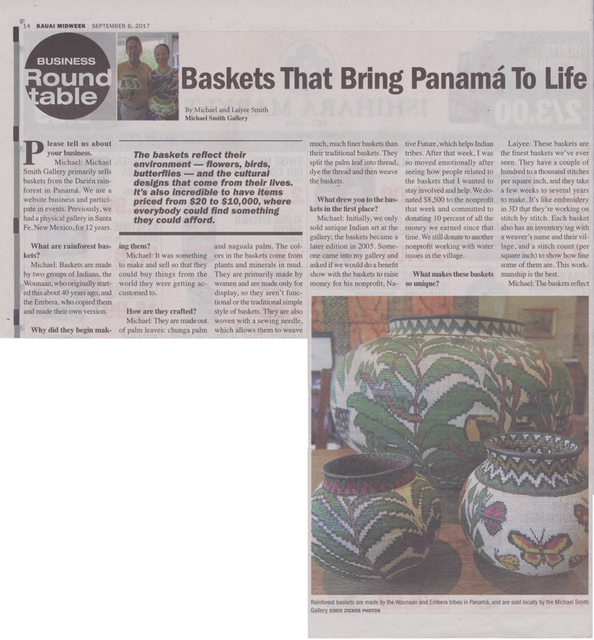 Business Roundtable: Baskets that Brings Panama to Life published in Kauai Midweek local newspaper
